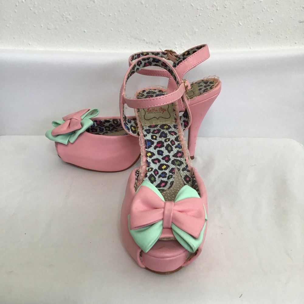 Pink and Mint Bow Platform Heels